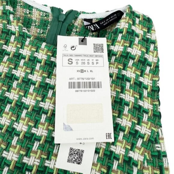 Zara Tweed Pinafore Mini Dress Green Size Small - Picture 6 of 8